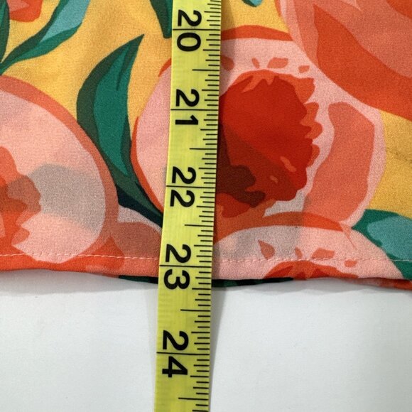 Anthropologie DR2 Womens Blouse Small Orange Tropical Floral Top Flutter Pleat - Picture 7 of 9